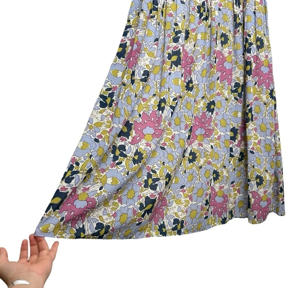 Rebecca Taylor Passion Flower Pleated Puff Sleeve Midi Dress Women's Small